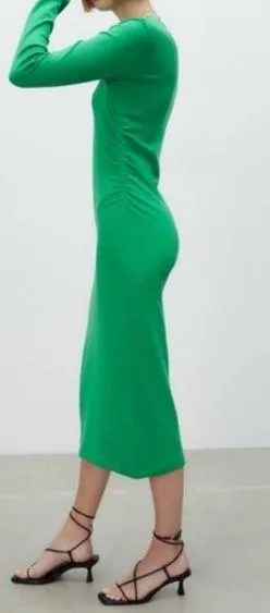 Zara Green Gathered Midi Dress - Image 2