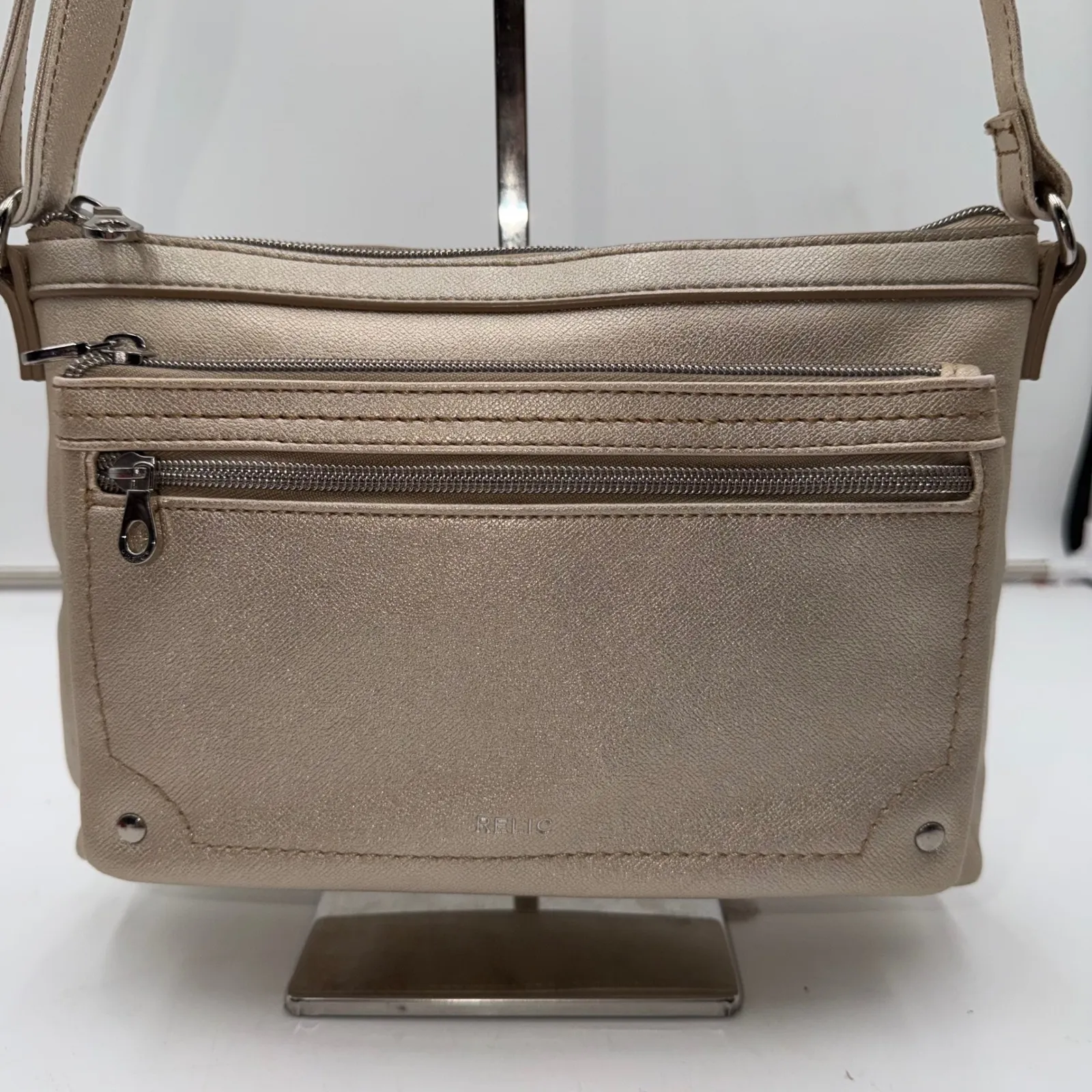 Relic crossbody bag champagne metallic faux leather adjustable strap - Image 2