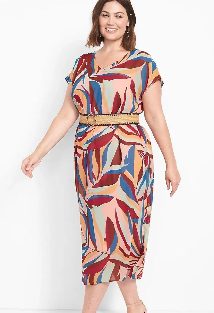 Lane Bryant Multicolor Plus Size Cap-Sleeve Waist Tie Chiffon Midi Dress NEW - Image 4