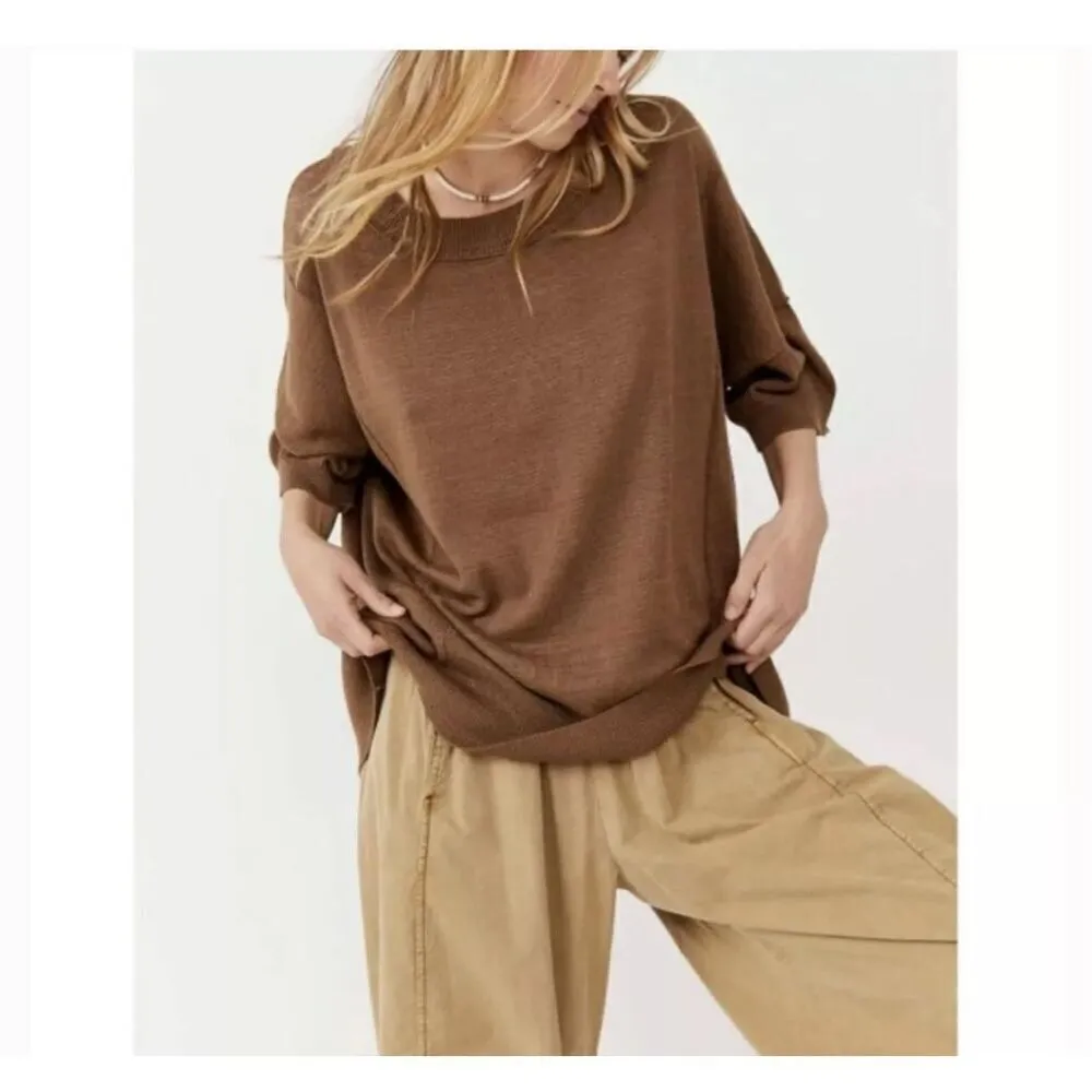 Free People Work From Home Pullover Sweater Top Mushroom - Image 3