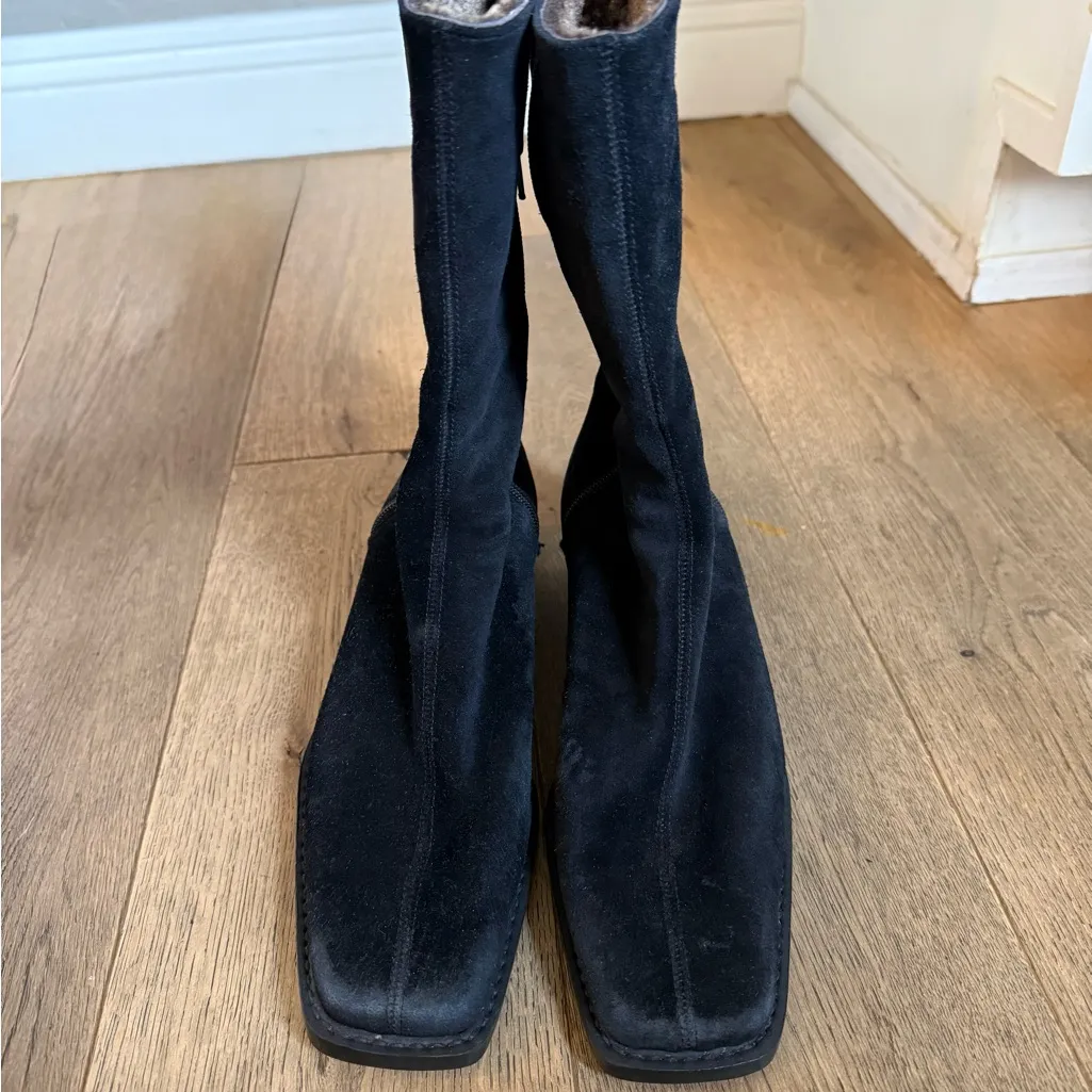 Stuart Weitzman Black Suede Fleece Lined Boots - Image 2