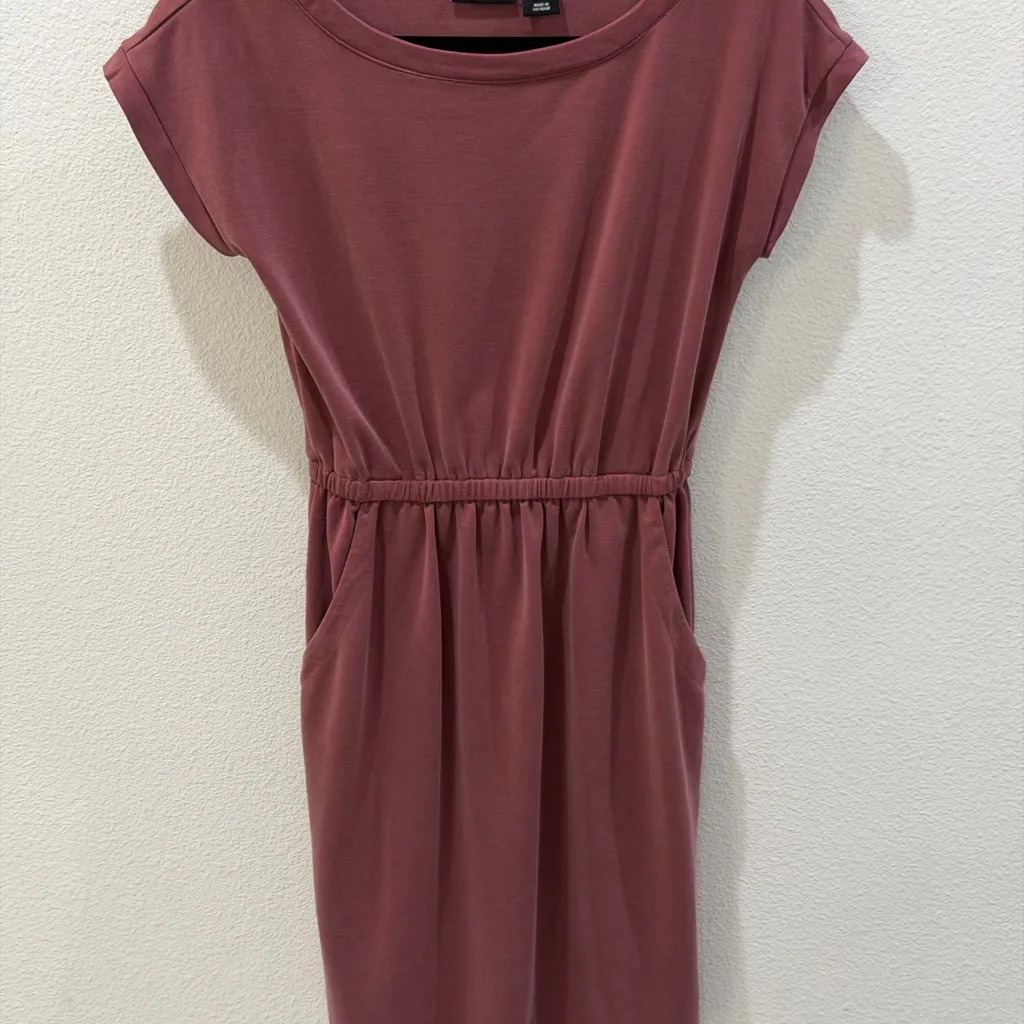 Nicole Miller New York Mauve Midi Dress XS Soft Modal Elastic Waist Cap Sleeve - Image 5