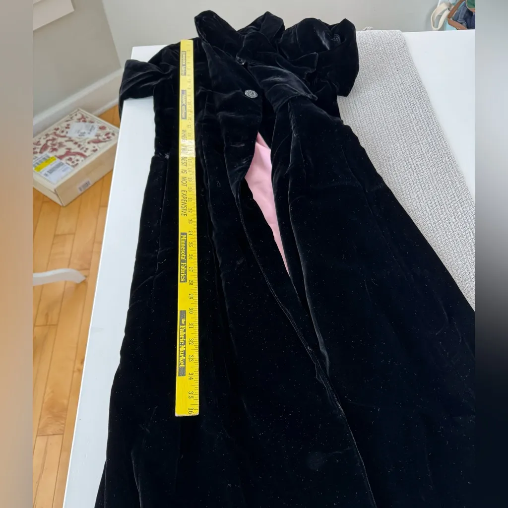 Vintage Black Velvet Tie Neck Ankle Length Dress Coat Size Small - Image 13