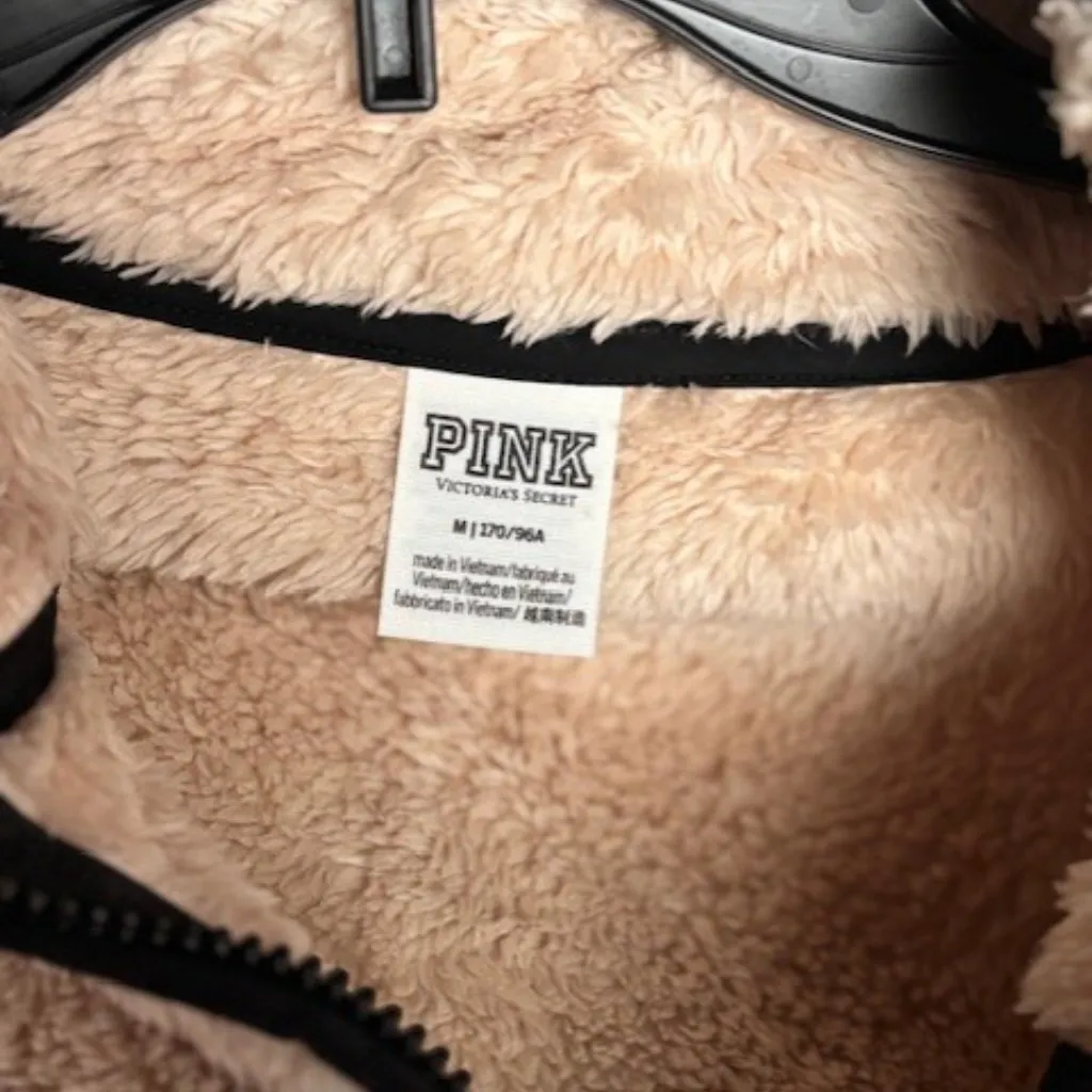 Pink Victorias Secret M Sherpa Fleece Pullover Beige Athleisure Soft Campus Cozy - Image 3