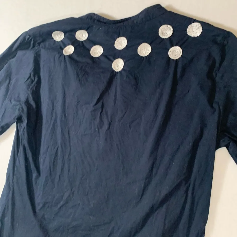 Figue Top Size Small Cotton Shirt Button Front Tunic Navy White Blue - Image 4