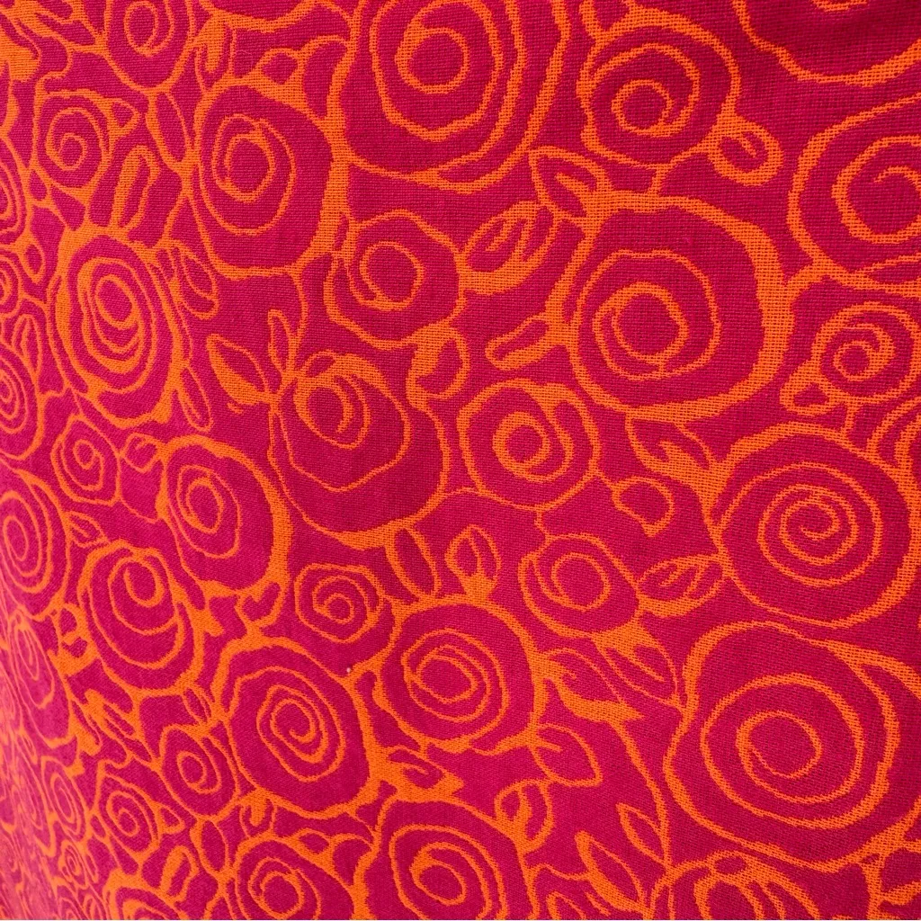 Ellen Tracy Vibrant Pink Orange Swirl Floral Roses Midi Dress Pockets Size Large - Image 7