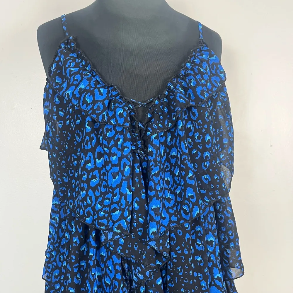 New Lulus Tiers of Love Black and Blue Print Tiered Ruffled Maxi Dress medium - Image 3