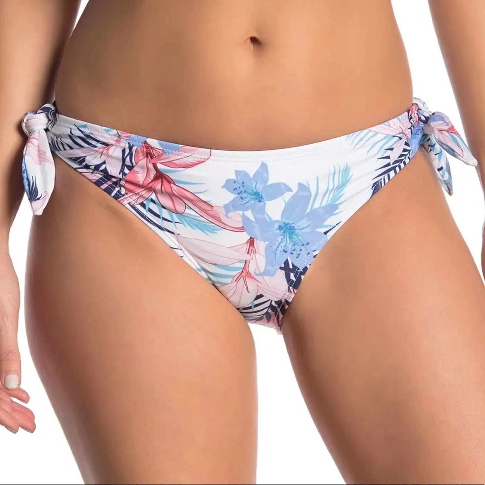 Splendid Women's Blue Multi Floral Pura Vida Side Tie Bikini Swim Bottoms sz M - Image 2