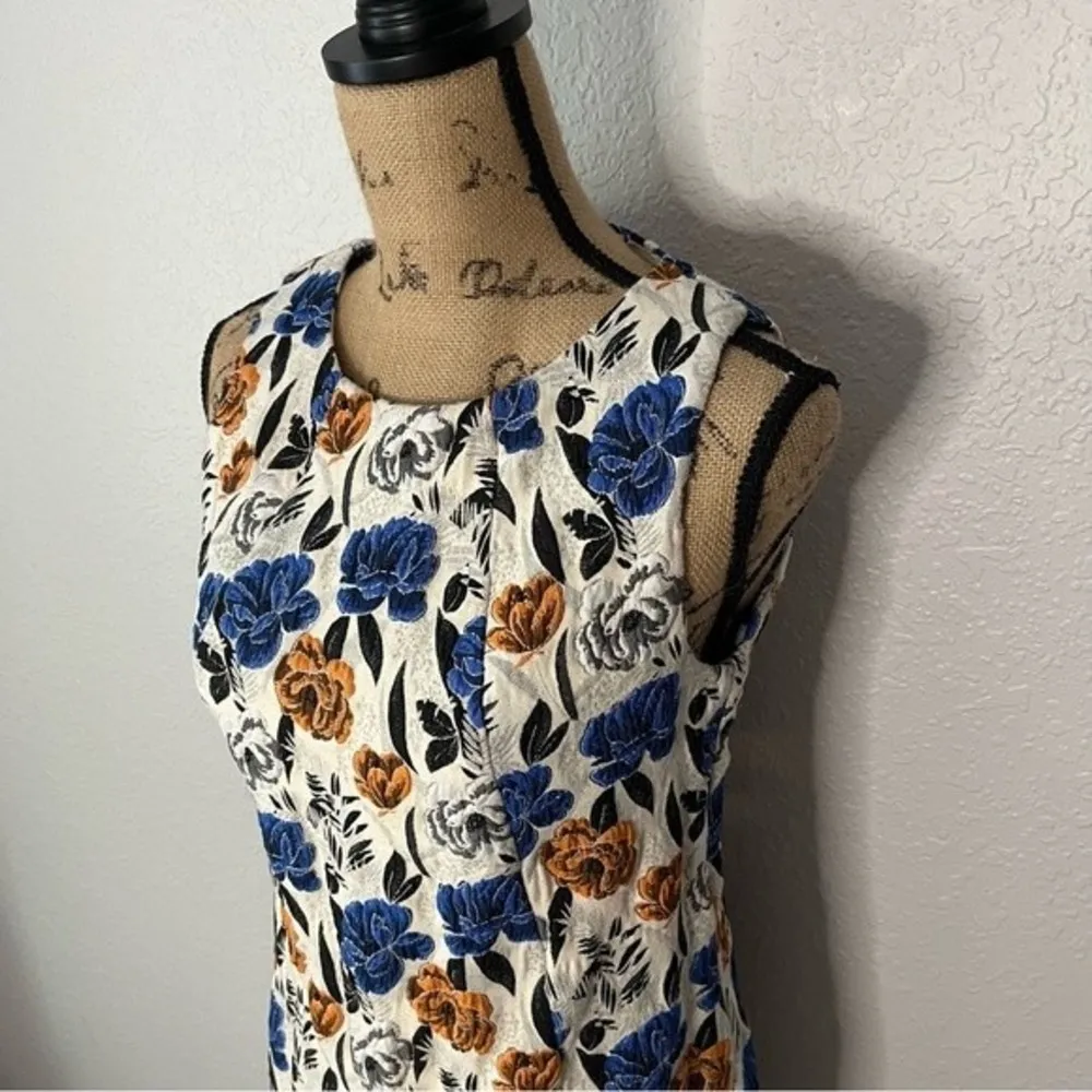 Slate & Willow Womens Size 8 Blue Orange Floral Jacquard Shift Dress Sleeveless - Image 23