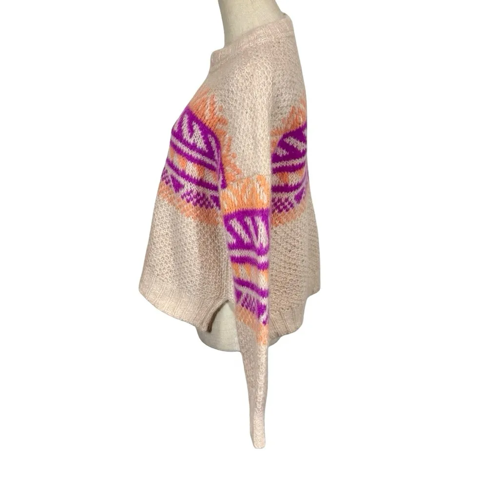 Xirena Sofia Alpaca Jacquard Knit Chunky Boxy Cropped Sweater in Dahlia Fiesta Pink Size XS - Image 7