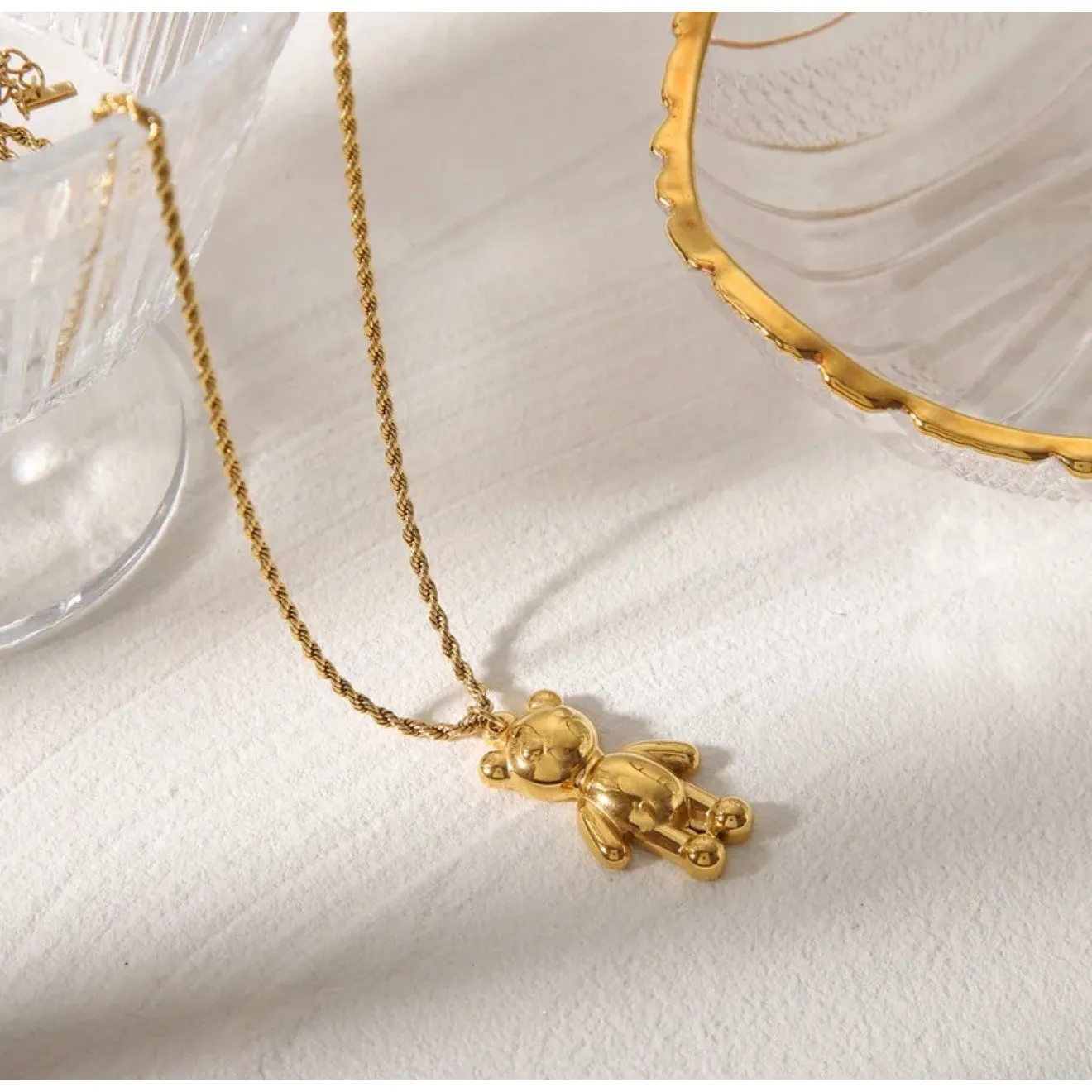 Gold‎ Teddy Bear Pendant Necklace – 14K Plated Stainless Steel Chain - Image 2