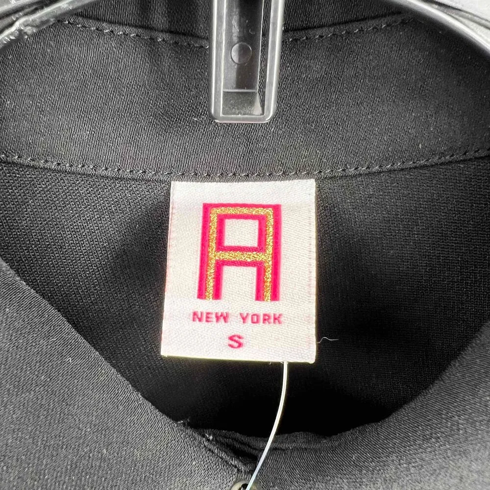 Amanda Uprichard Dress Black Button Down Drawstring Waist Long Sleeve Small New - Image 4