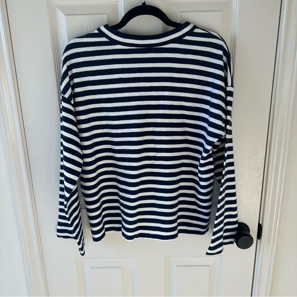 Striped Navy and White Lace-Up Top - Image 3