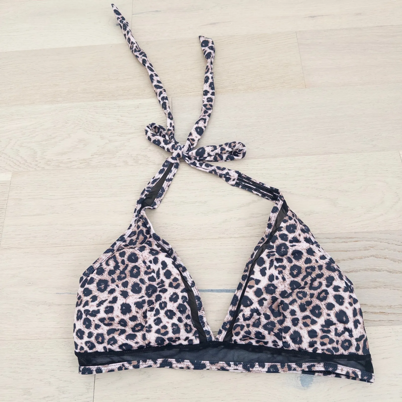Womens Bikini Set Size XL Black Leopard Print Halter High Waist Swim Retro Beach - Image 3