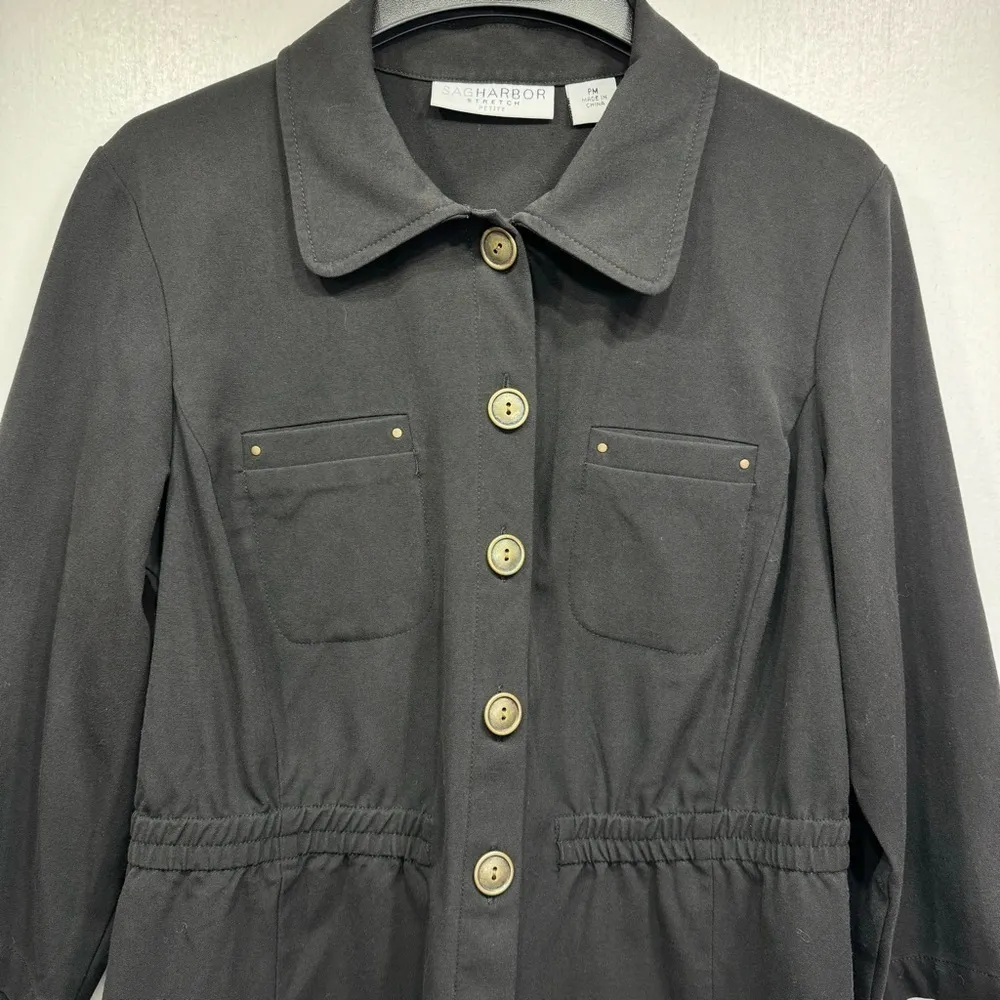 Sag Harbor Black Cinched Waist Button Front Blazer Size Petite Medium - Image 2