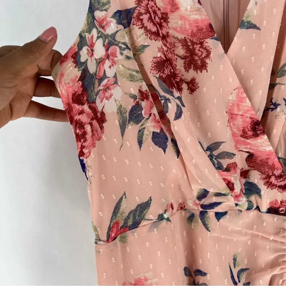 Eliza J Sleeveless Flutter Hem Texture Chiffon Floral Midi Dress Romantic Size 2 - Image 5