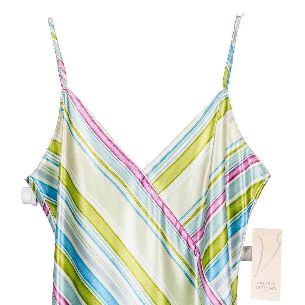 Valerie Stevens Babydoll Nightgown S New Y2K Lingerie Striped Green Blue Satin - Image 2