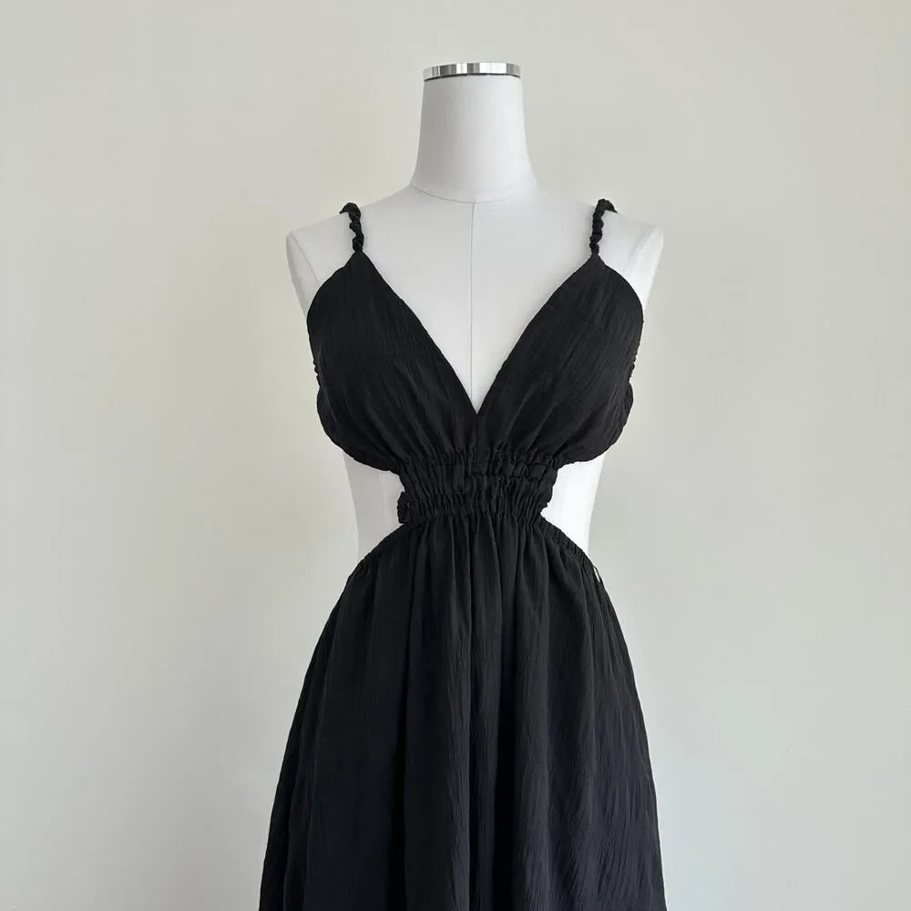 MABLE Maxi Dress Womens Small Black Cut Out Tiered Open Back Boho Strappy Brunch - Image 2