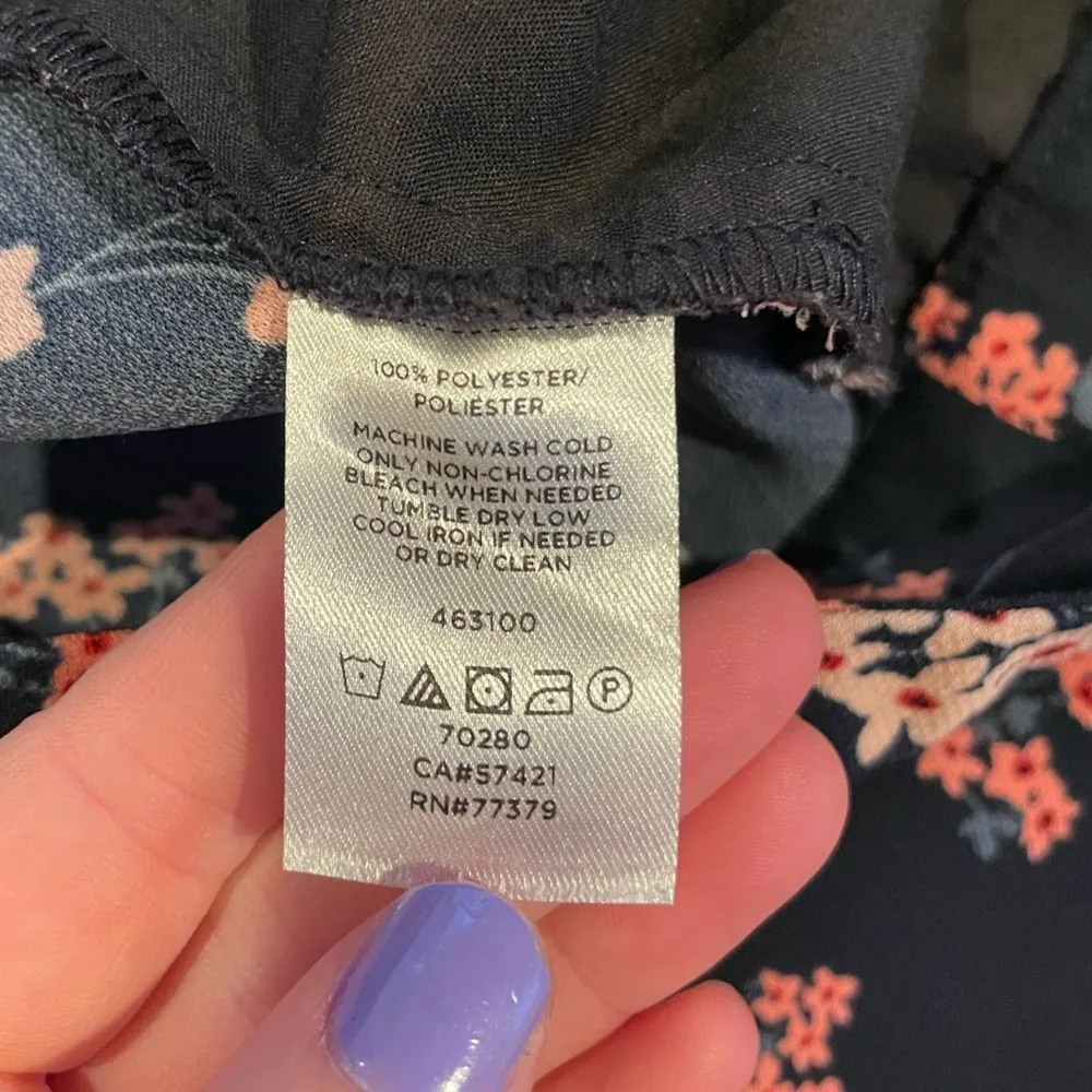 Loft Outlet Size 14 Wide Leg Crop Floral Print Dress Pant Navy Blue Lightweight - Image 7