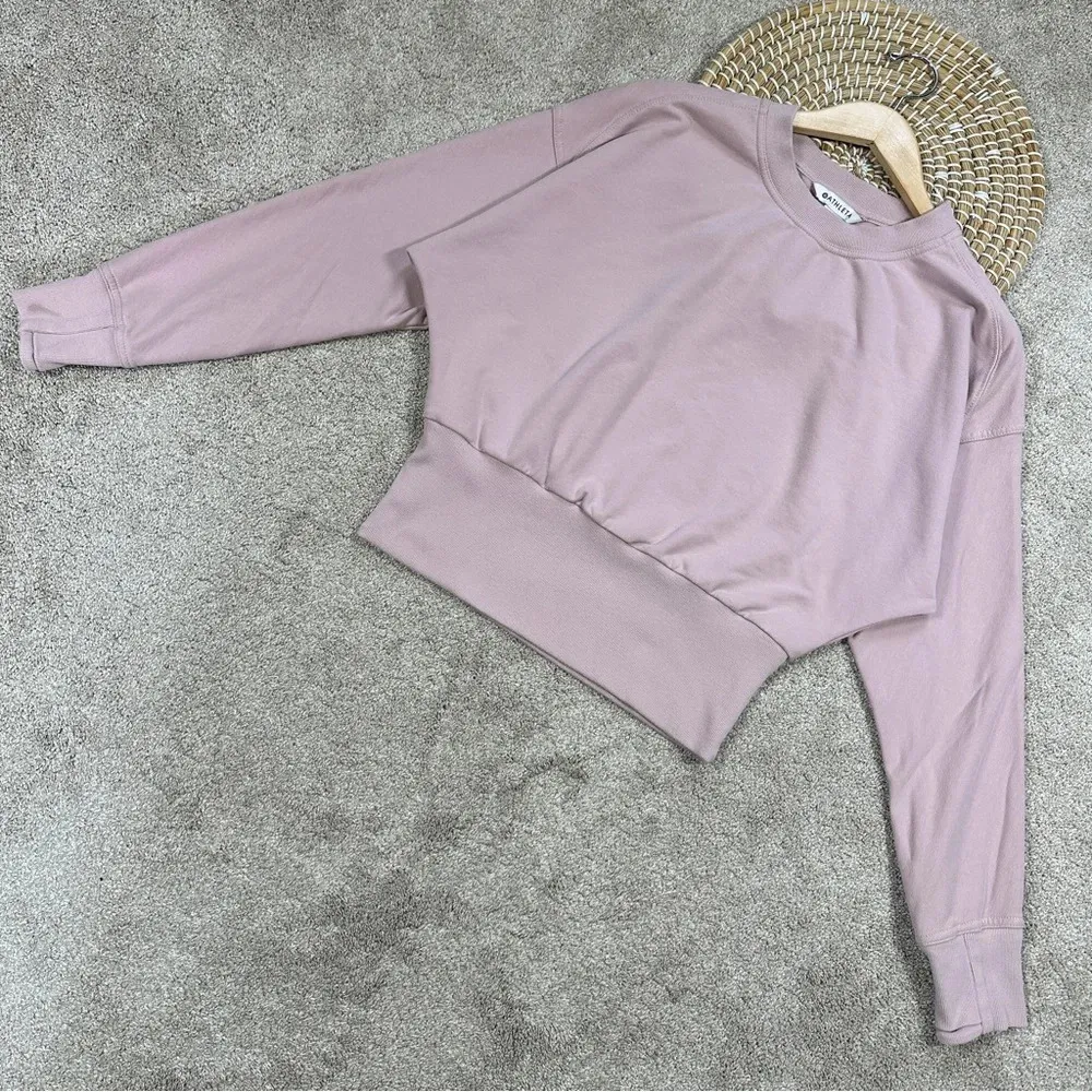 Athleta Retroterry Crewneck Sweatshirt Cropped Longsleeve in Smoked Mauve Pink M - Image 4