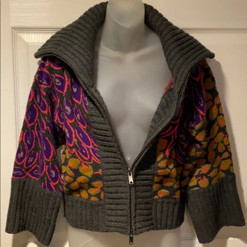 DKNY Cashmere Lambswool Zip Front Sweater Jacket M - Image 2