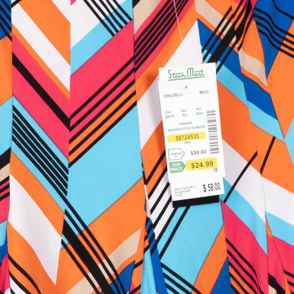 Premise Flare Skirt M Womens NEW Chevron Pink Orange Blue Elastic Waist Midi - Image 4