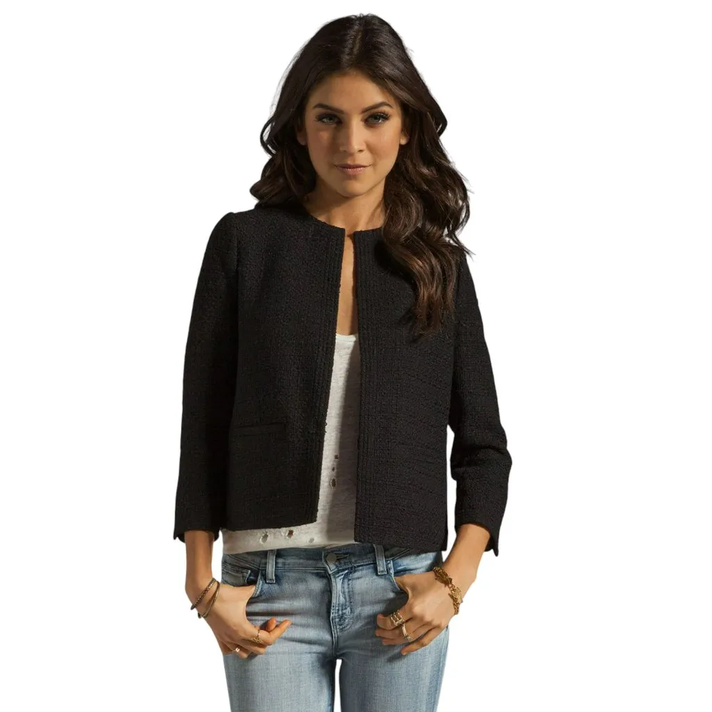 Vince Bouclé Textured Wool Blend Cropped Jacket Black Size 4 Minimalist Preppy - Image 16