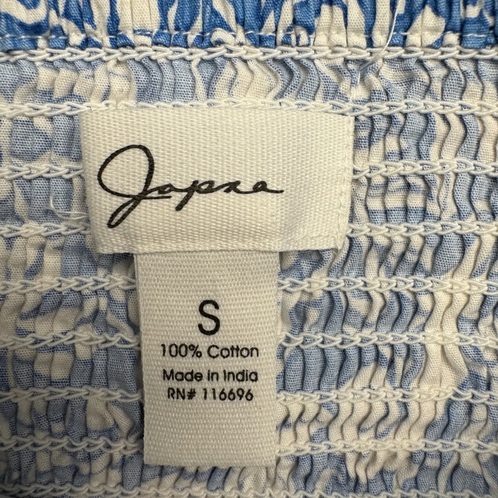 Japna Blue White Floral Puff Sleeve Smocked‎ Crop Top Square Neck Tie Front S - Image 3