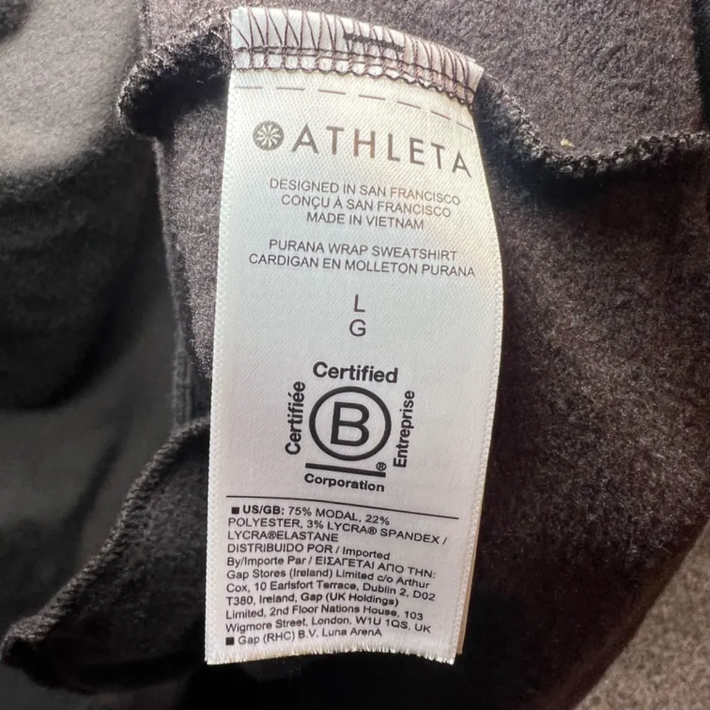 Athleta Purana Wrap Sweatshirt Brown Long Sleeve Crossover Hoodie Cozy Womens XL - Image 14