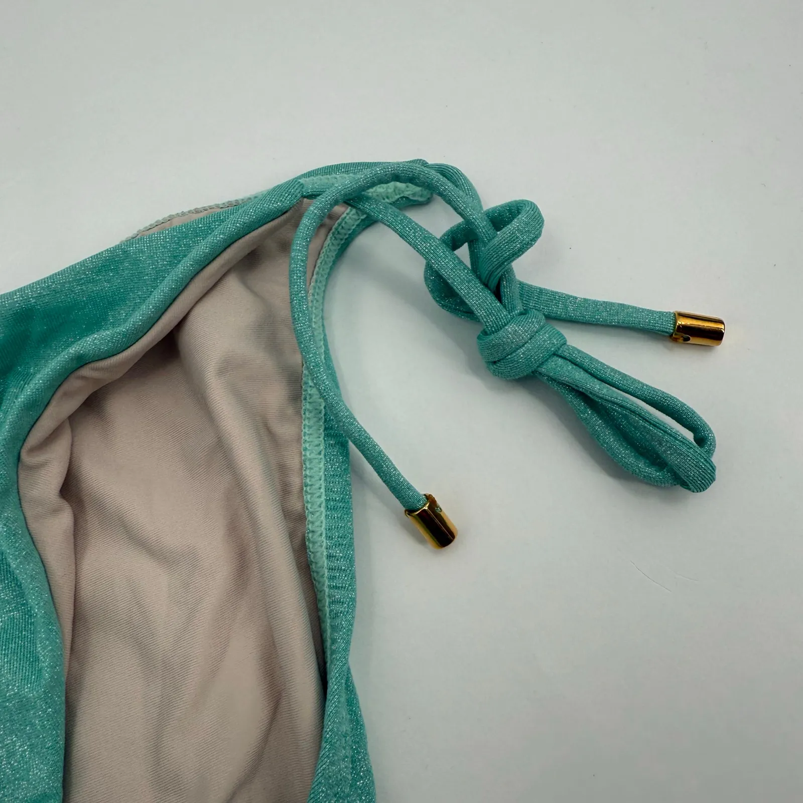 PQ SWIM PILYQ Bikini Bottoms SZ Large NWT Divine Tie Side Full Aqua Blue Shimmer - Image 10