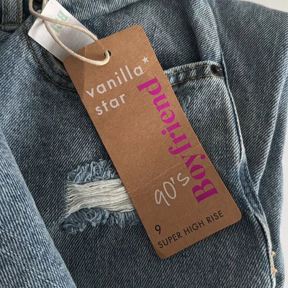 Vanilla Star Distressed Boyfriend 90’s Jeans in dark Wash NWT - Image 5