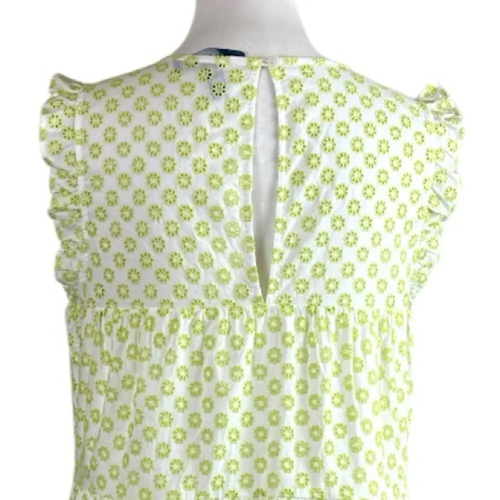 ModCloth NEW Women’s Eyelet Ruffle Swing Dress White Lime Green Size Medium - Image 8