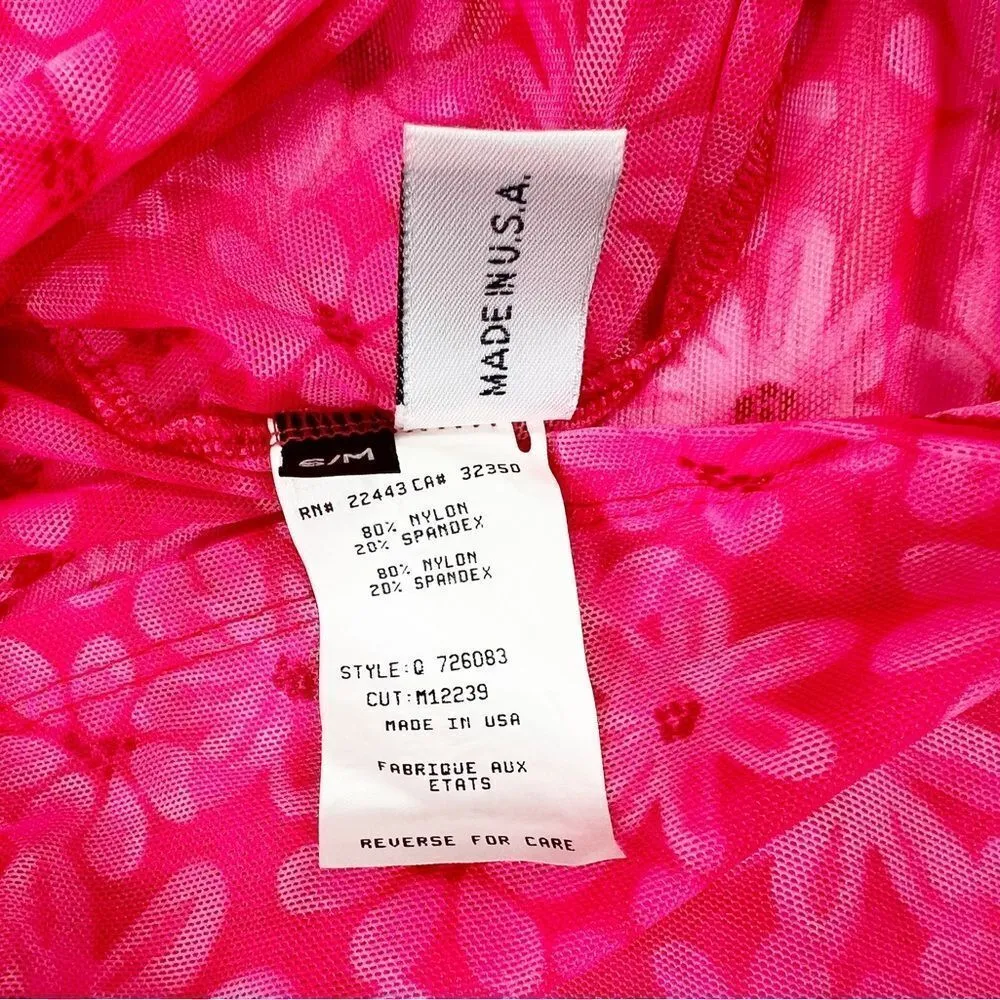 Vintage Leilani Y2K Bright Pink Floral Spaghetti Strap Sheer Mesh Coverup S/M Size undefined - Image 6
