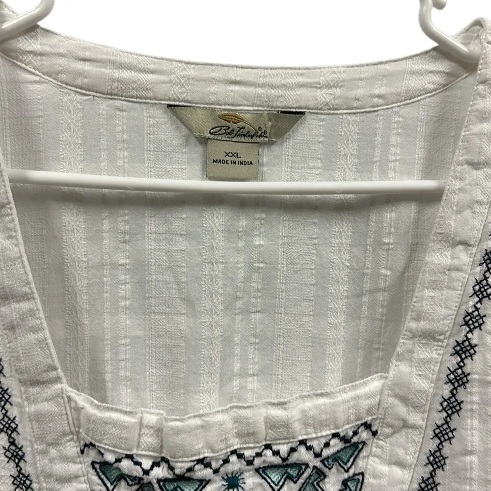 Bob Timberlake Cotton White 3 Quarter Sleeve Embroidered Peasant Top Blouse XXL - Image 9