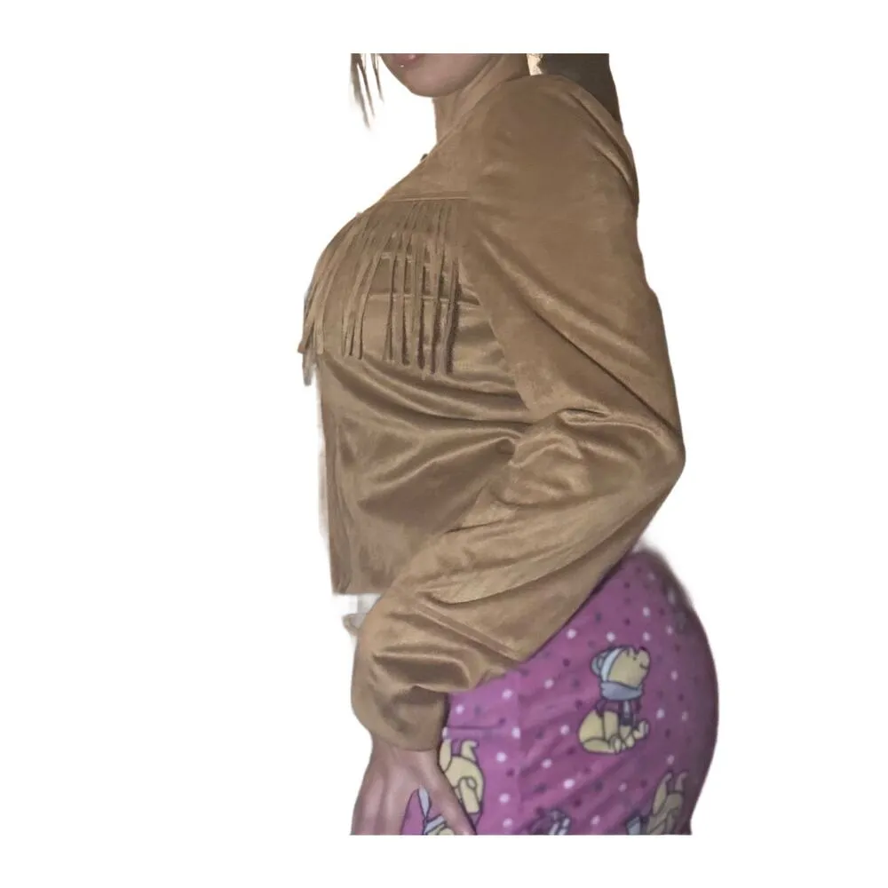 Me Jane Size Medium Brown Faux Suede Western Style Long Sleeve Fringed Jacket - Image 2