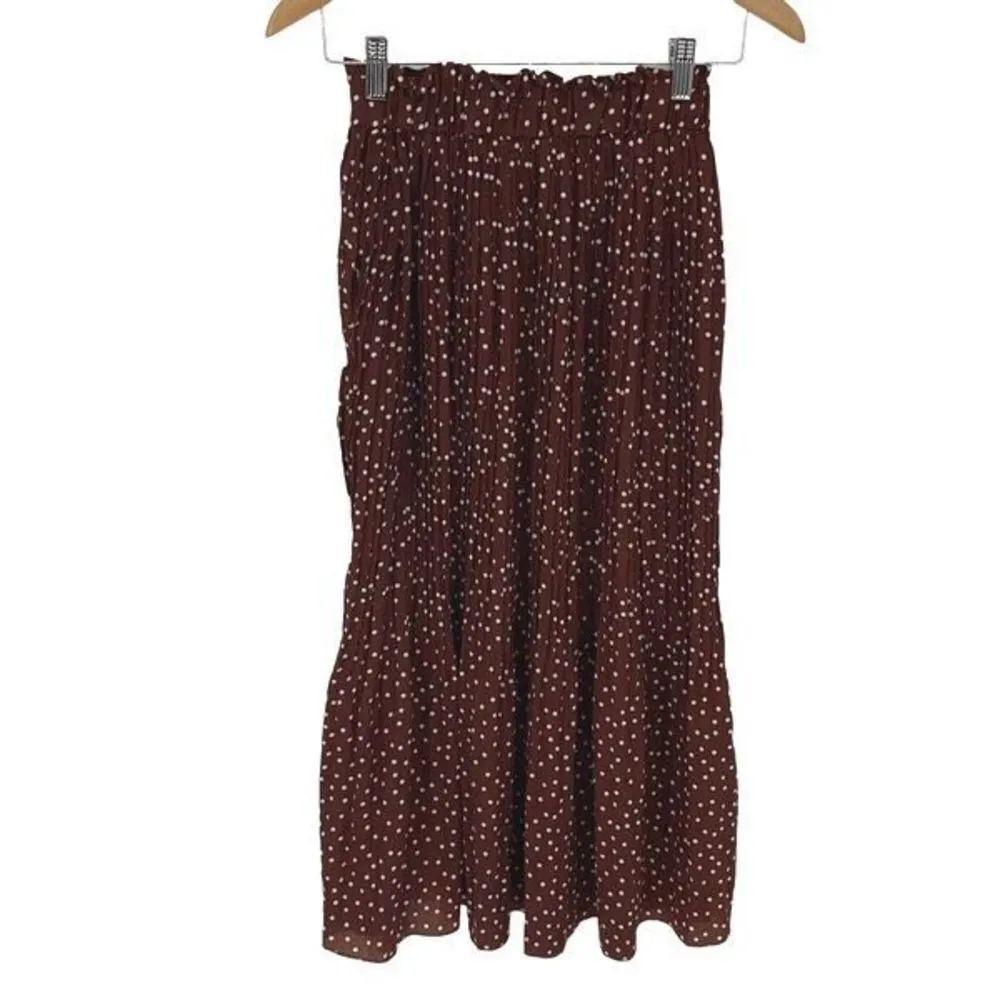 Exlura Women's High Waist Elastic Polka Dot  Pleated Midi Tiered Skirt Brown Sma - Image 3