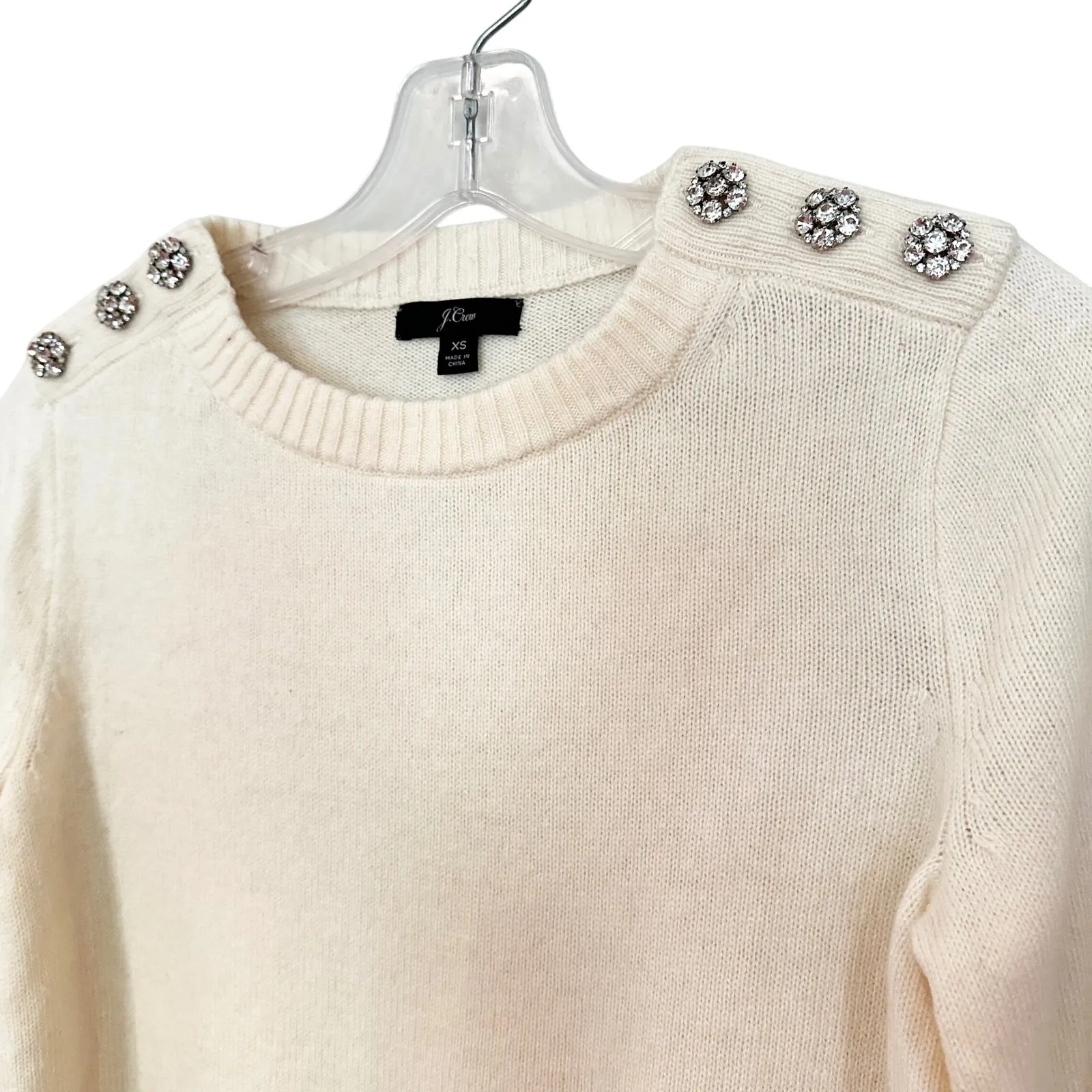 J. Crew Jeweled Buttons Wool Sweater Women's XS Cream Christmas Holiday‎ - Image 3