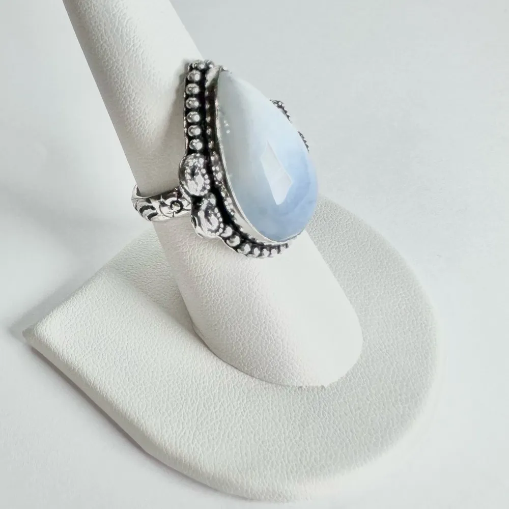 OWYHEE Opal Genuine Stone 925 Sterling Silver Ring Blue - Image 3