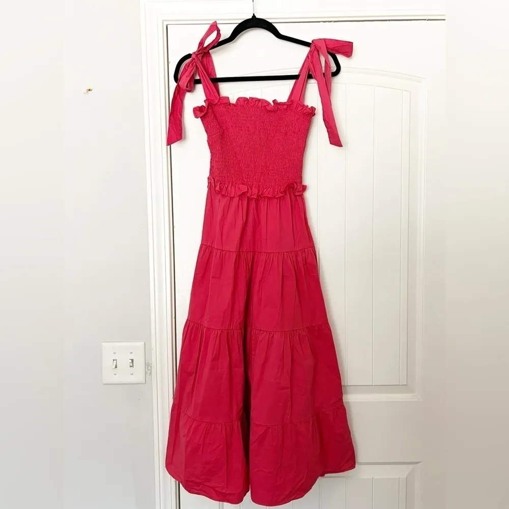 Tuckernuck Alannah Smocked Cotton Poppy Red Midi Dress - Image 3