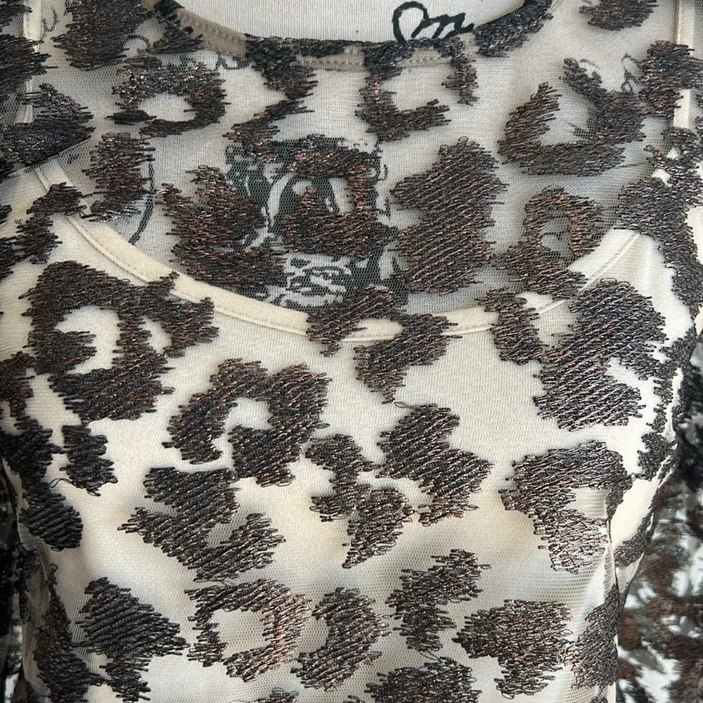 Eva Franco Metallica Bronze Sheer Layered Blouse Size XXSP Brown - Image 5