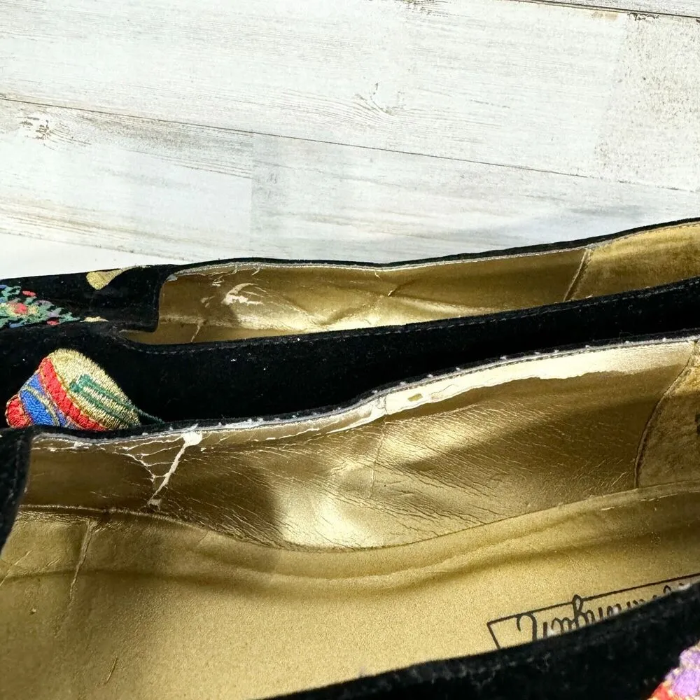 VTG WORTHINGTON Flats Women Size 6.5 Christmas Holiday Embroidered Black Velvet - Image 4