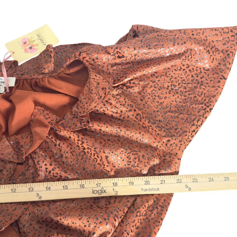 Entro Leopard Print Peplum Top Womens S Shimmer V Neck Ruffle 3/4 Sleeve‎ NEW - Image 9