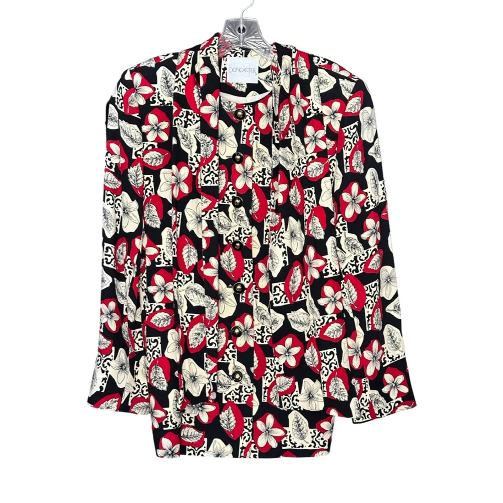 Vintage Don Caster Floral Wool Blend Suit Jacket With Sash White Size 8 - Image 4