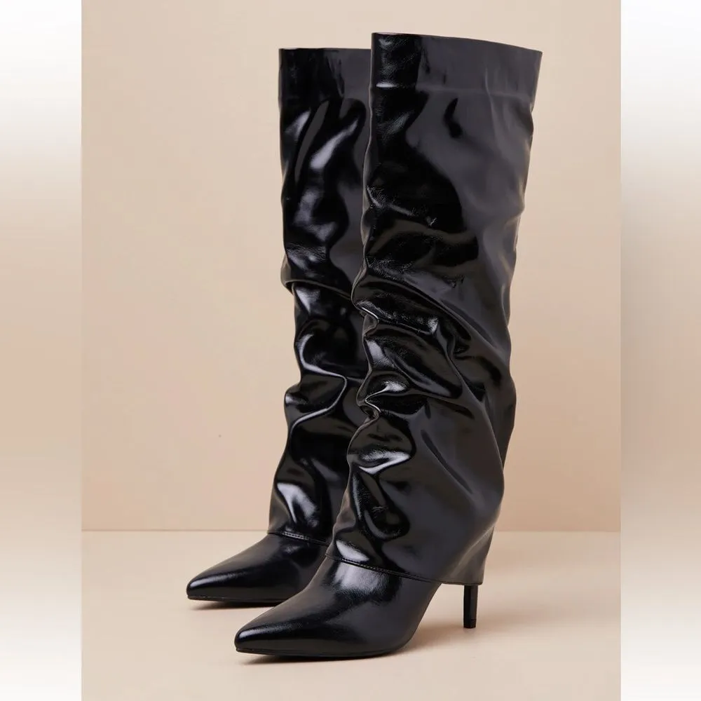 Lulus Pull on Black Fold Over Knee High Boots(Size 6) - Image 3