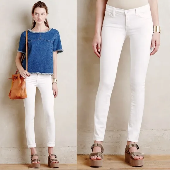 J Brand • Mid Rise Rail Skinny Jeans white Blanc denim stretch slim Anthro - Image 2