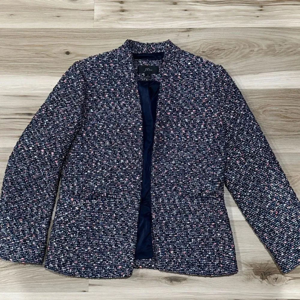J Crew Going Out Blazer In Navy Blue/Pink Confetti Tweed Women’s 4 - Image 7