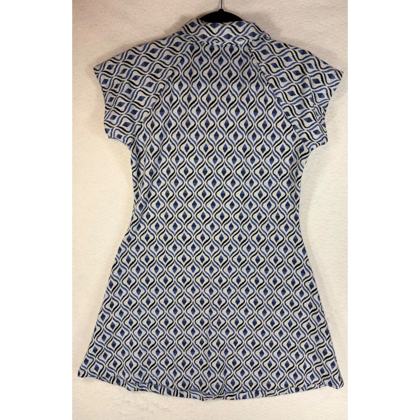 UO Urban Outfitters Blue Retro Arlo Geometric Print Collared Zip Up Mini Dress L - Image 4