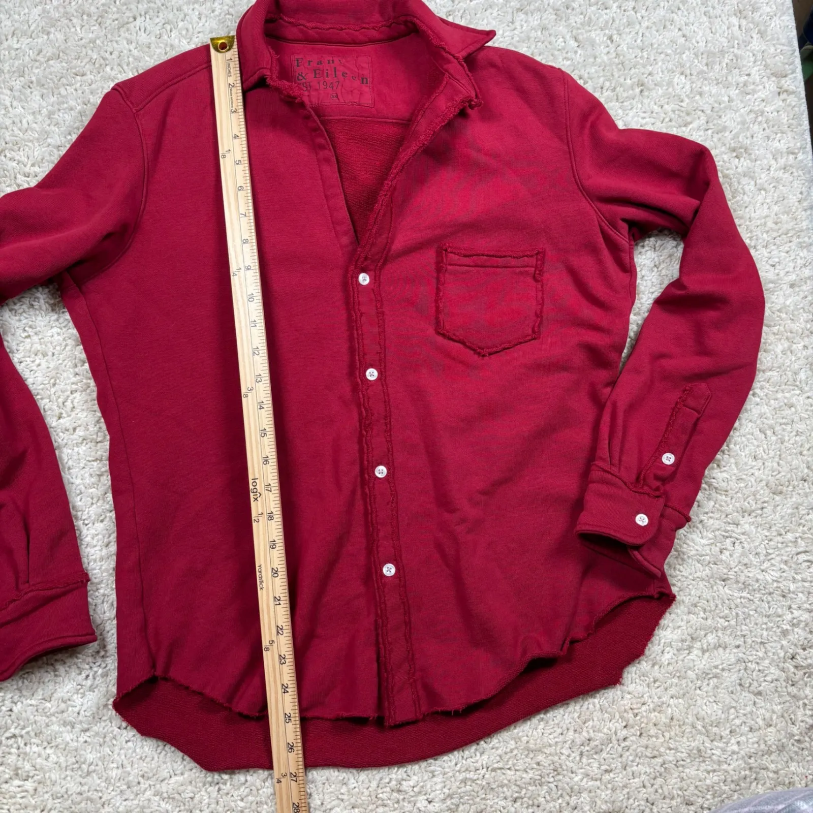 Frank & Eileen Red Cotton Distressed Button Down Shirt Sweatshirt XS - Image 6