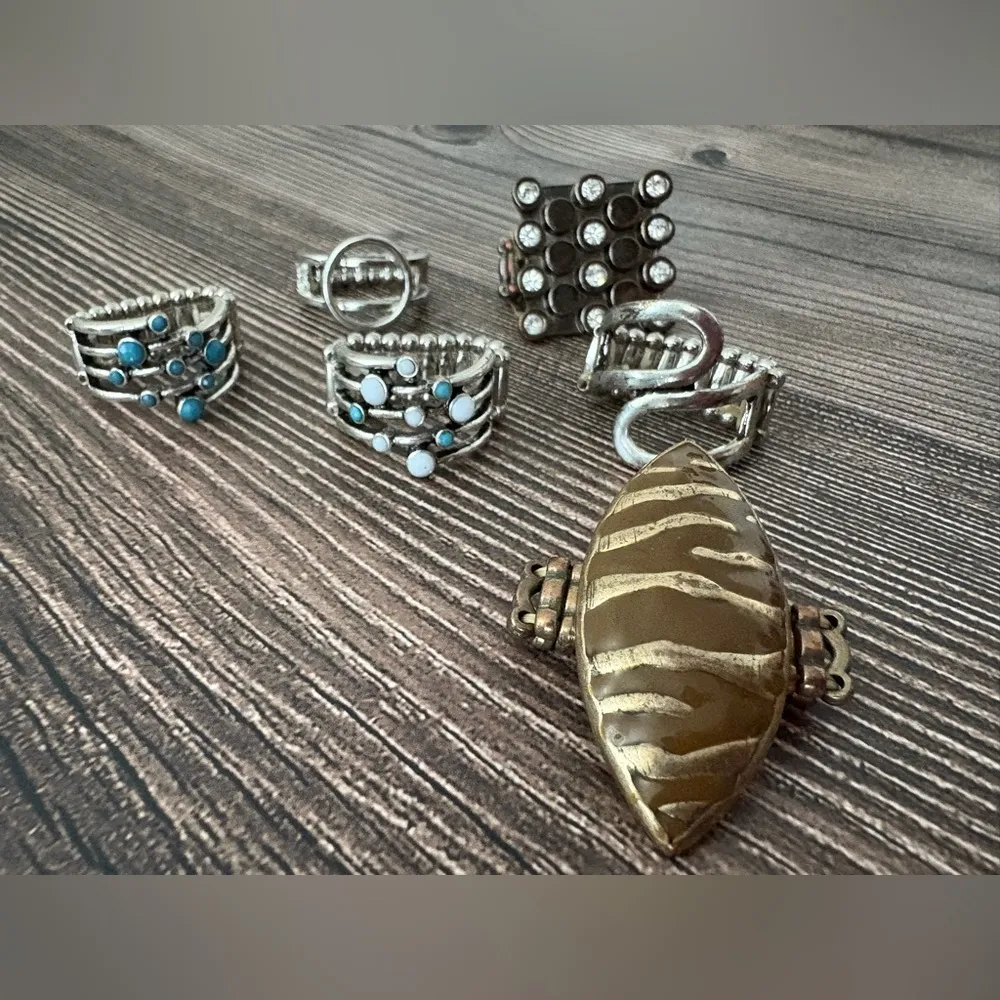 Vintage Adjustable Bulk Costume Statement Ring Lot 6 Silver - Image 2