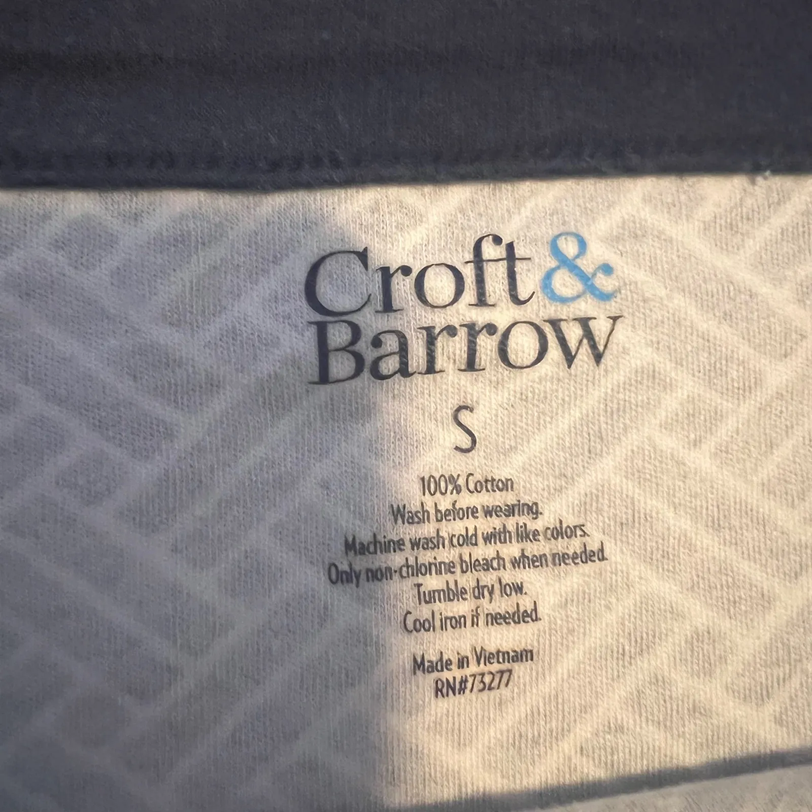 Croft & Barrow Navy White Geometric Print 3/4 Sleeve Boat Neck Top Womens Small - Image 3